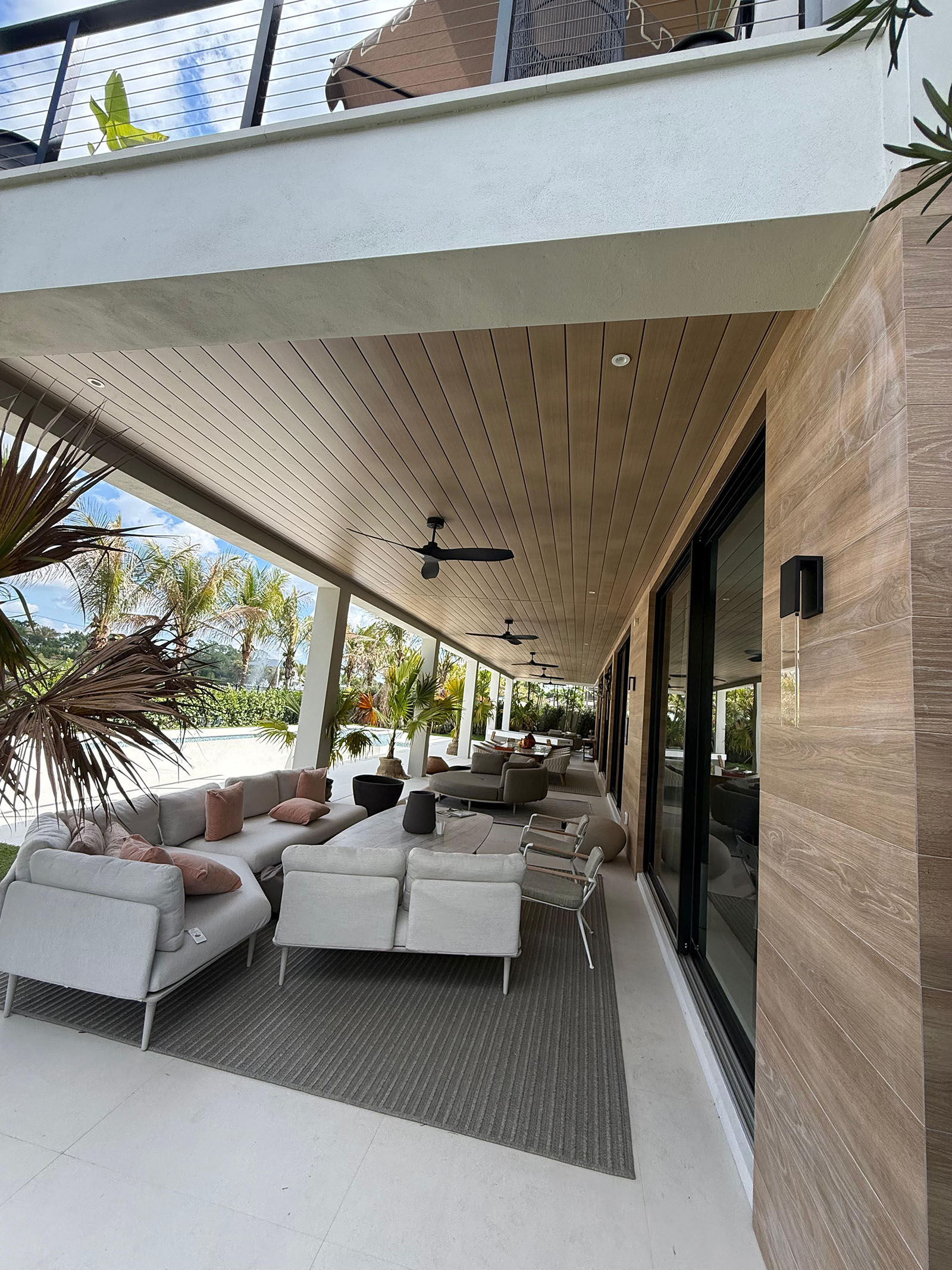 Luxury outdoor terrace with wood soffit — completed