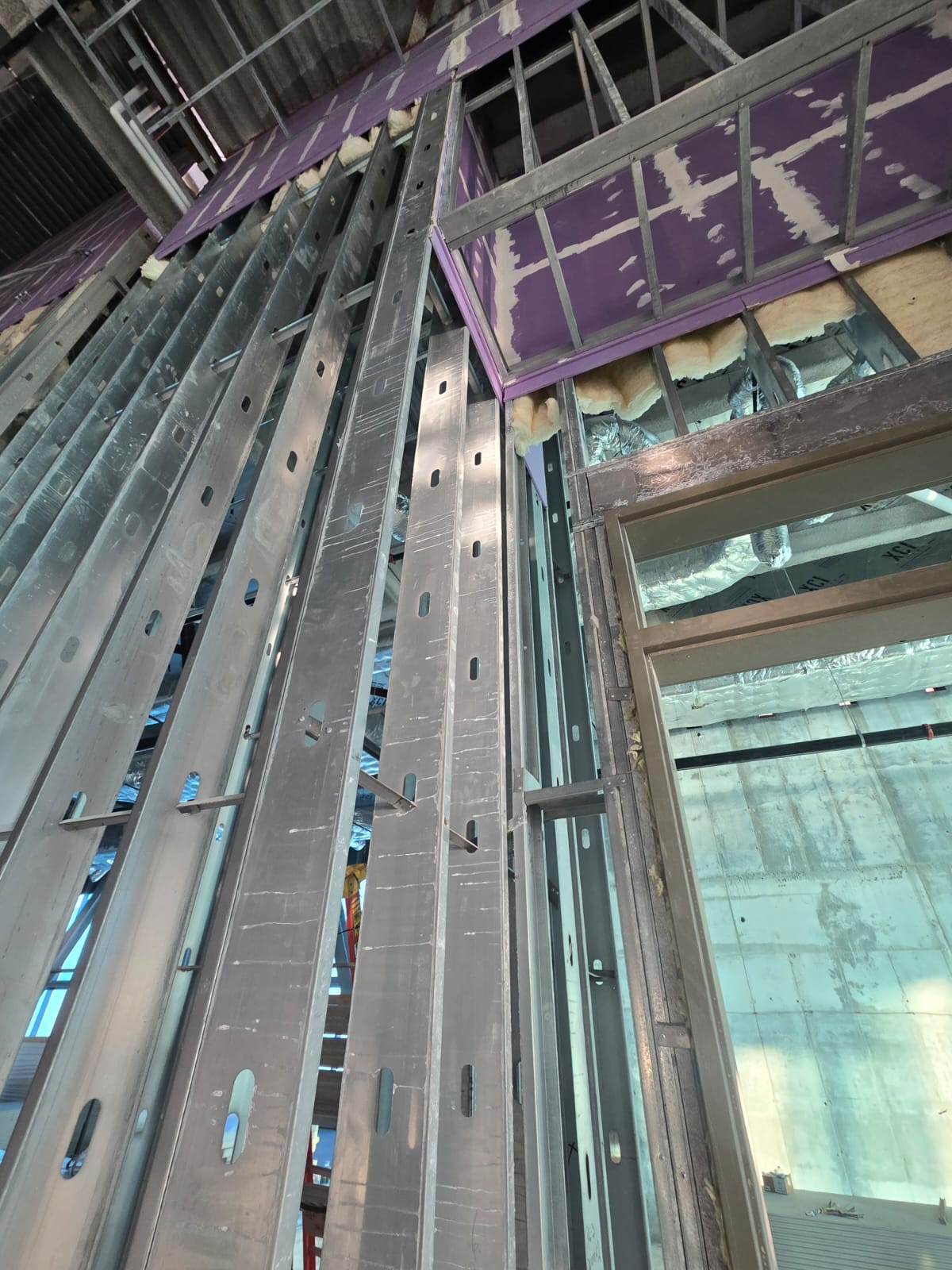 Commercial steel framing with insulation